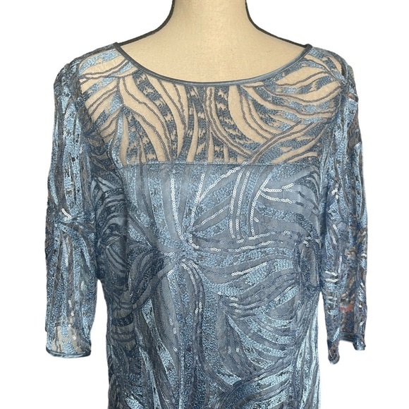 Tahari ASL Periwinkle Blue Sequin Lace Overlay Cocktail Dress Women's 16 - Picture 11 of 14